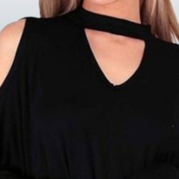 Black Choker Neck / Cold Shoulder Tunic Top (2) - Picture 2 of 12